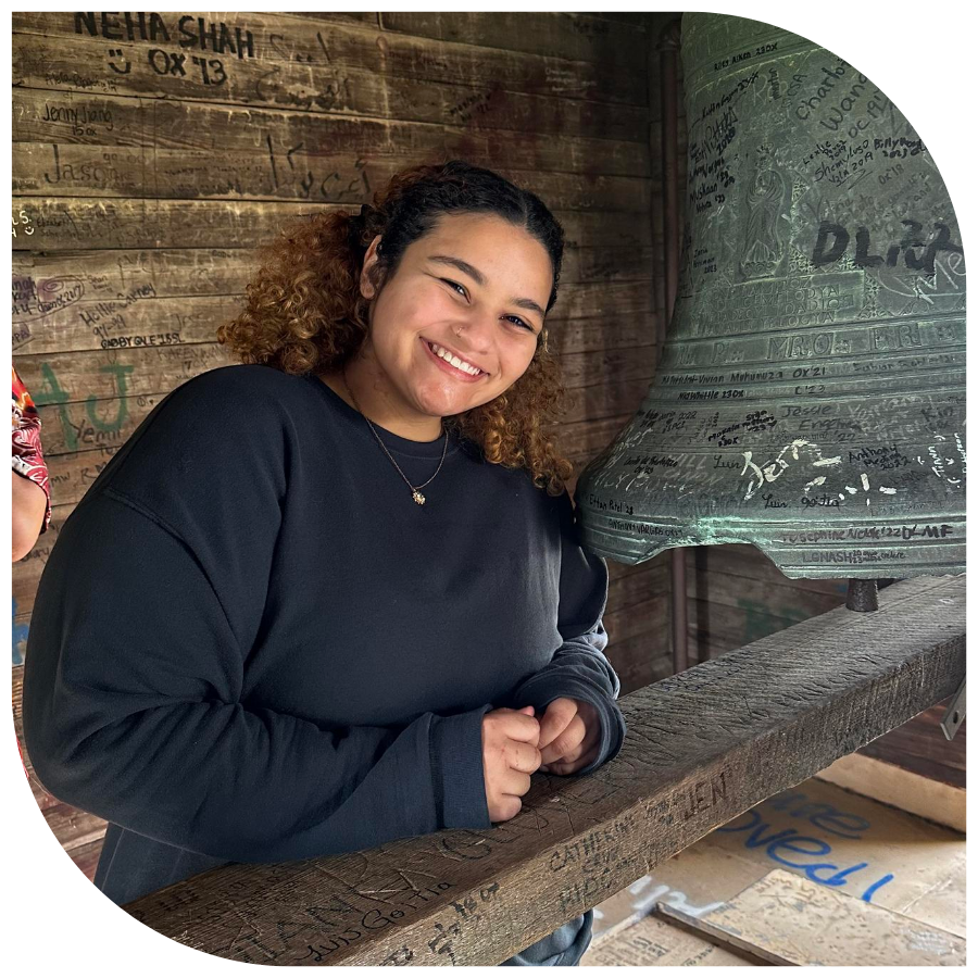Makalee Cooper poses in the bell tower on Emory's Oxford College campus.